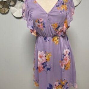 Short Floral Lavender Ruffle Dress